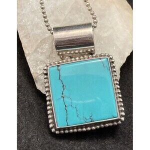 Vintage EXEX Sterling‎ Silver 925 Faux Turquoise Slide Pendant 24'' Necklace 25g